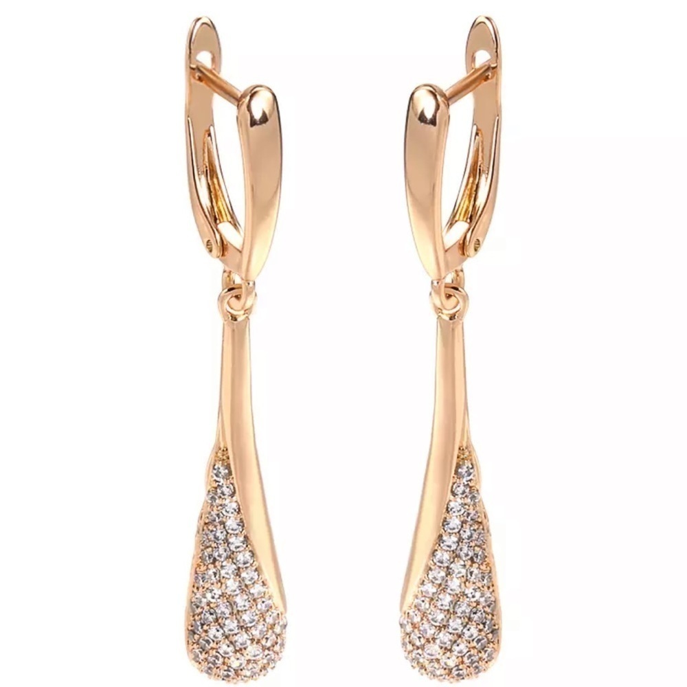 Rose Gold Plated Shining Drop Tassel Dangle Earrings Twinkle Zircon